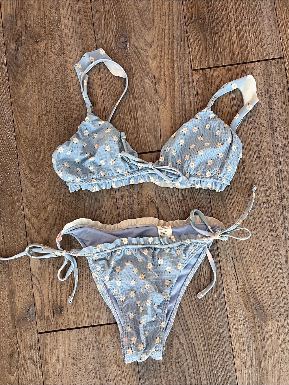 Hollister Light Blue Daisy Bikini Top with Gold Hardware
